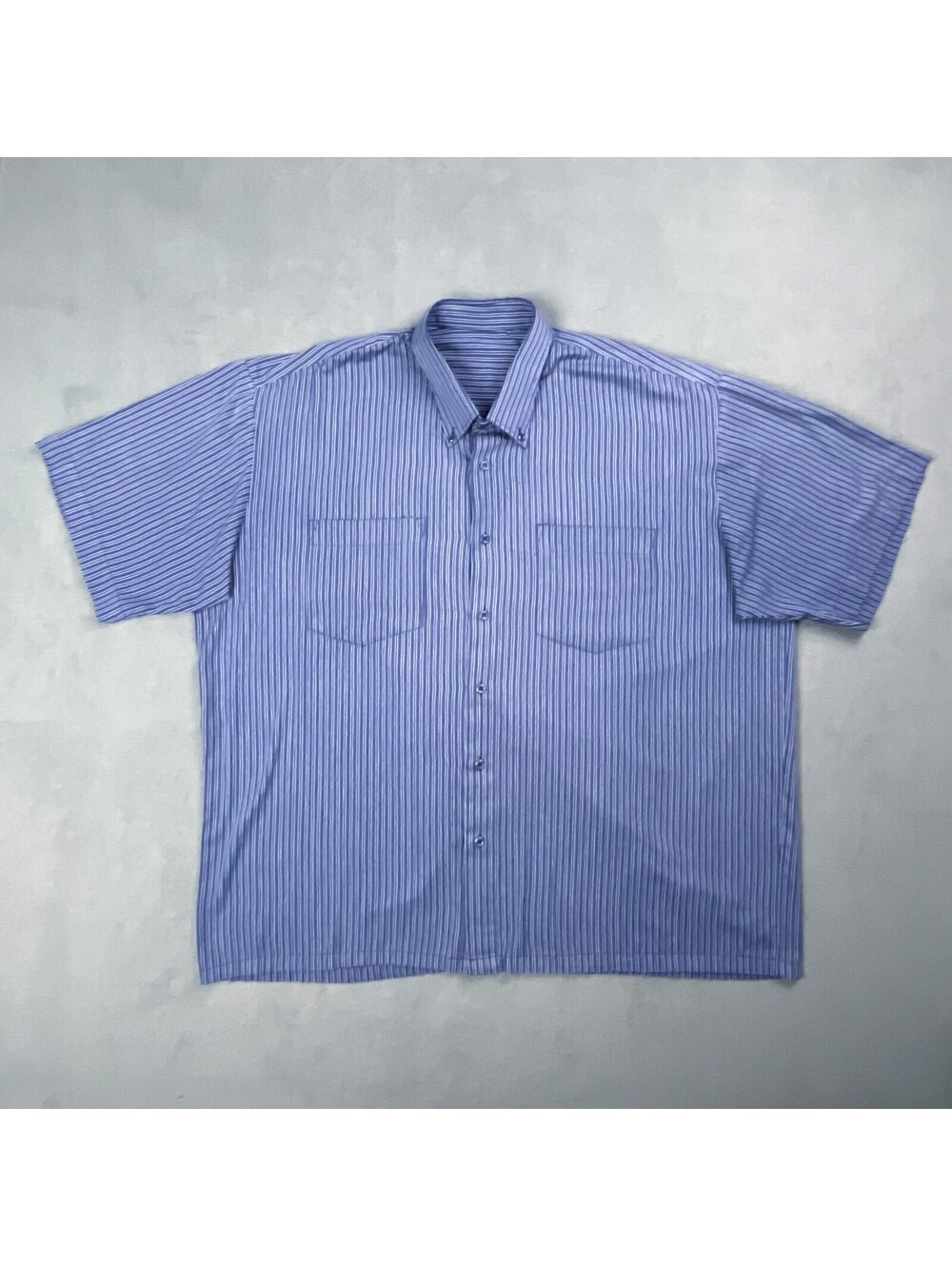 Oversized Button Down, Men's Short Sleeve Button-Up Shirt, Blue Stripes